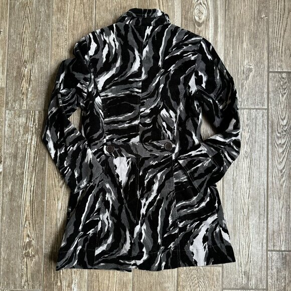 2/$18 SALE! C Concept Trench Coat Womens M Corduroy Black Gray 70s Style Trench - Picture 9 of 9